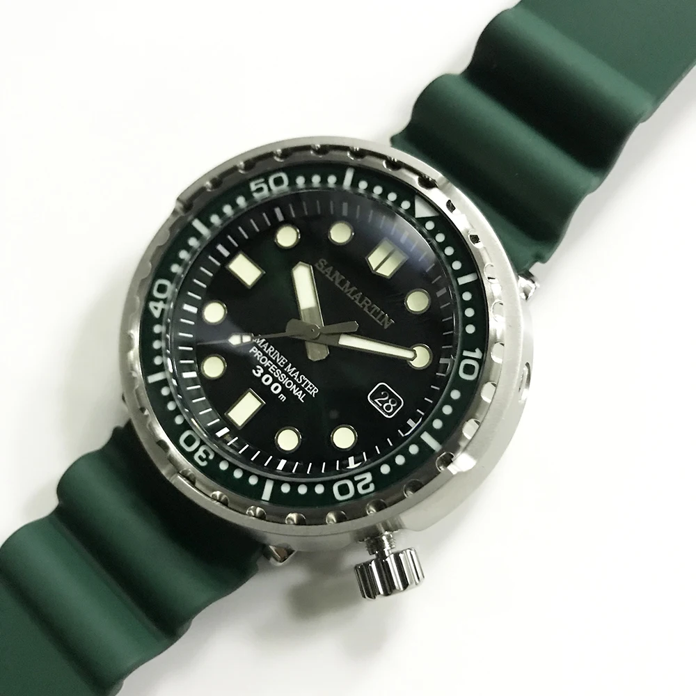 rubber strap green Сан Мартин тунец SBBN015 модные автоматические часы NH35 механизм нержавеющая сталь дайвинг часы 300 м водостойкий керамический Безель - Цвет: rubber strap green