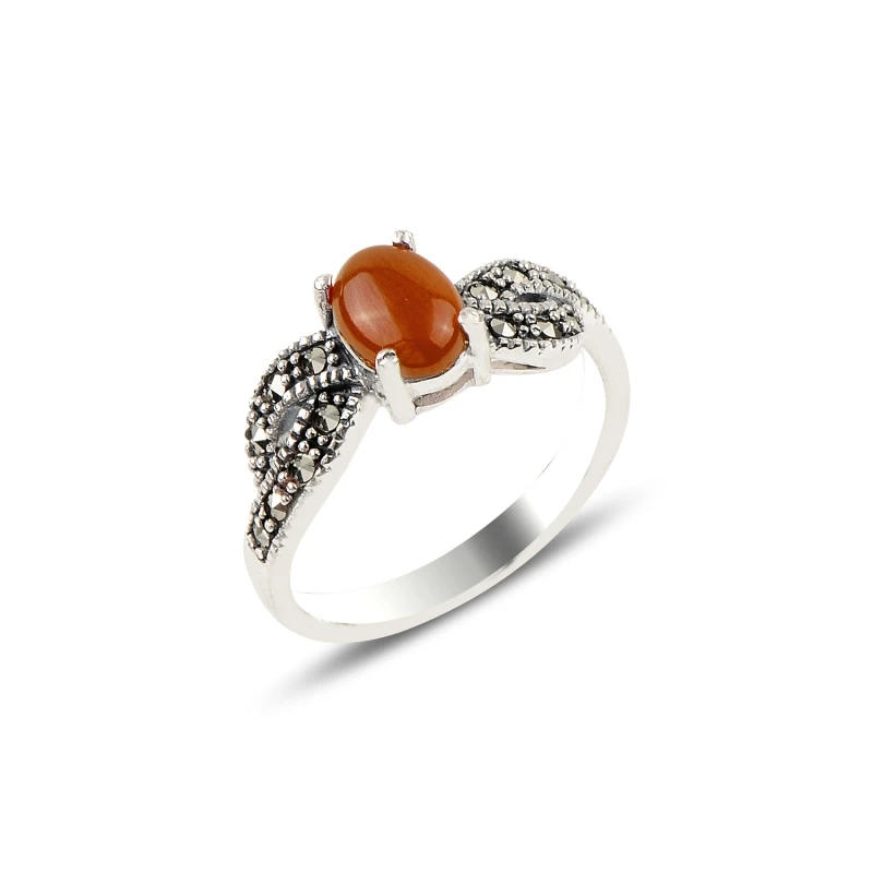 

Silverlina Silver Red Agate & Marcasite Ring