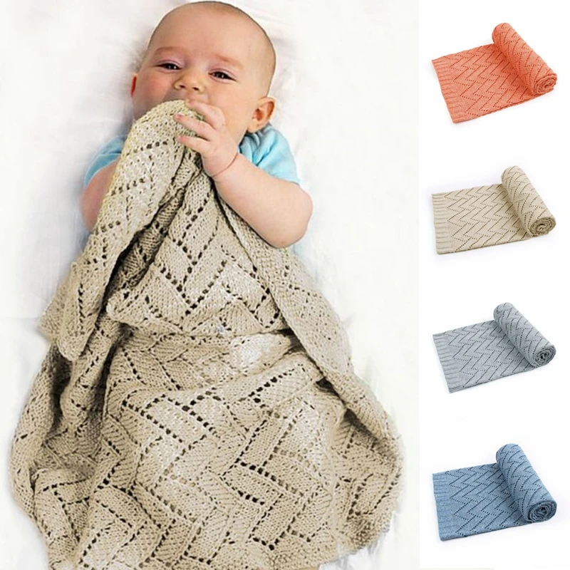 

Knitted Baby Blankets Newborn Wrap Solid Stroller Bedding Quilts Toddler Swaddling Wrap Infant Soft Swaddle 100*80 CM