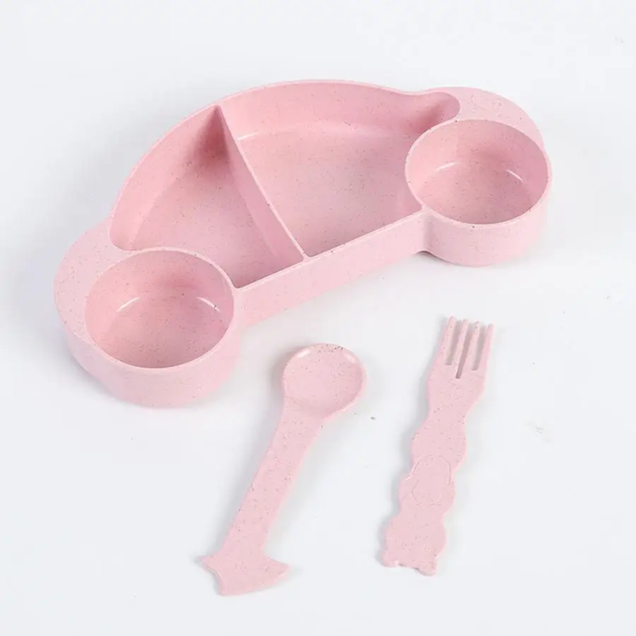 3PCS Wheat Straw Plastic Bowl Tableware Set Baby Dishes Kids Dinner Plate Eating Dinnerware Cartoon Fork Spoon Fruit | Мать и ребенок