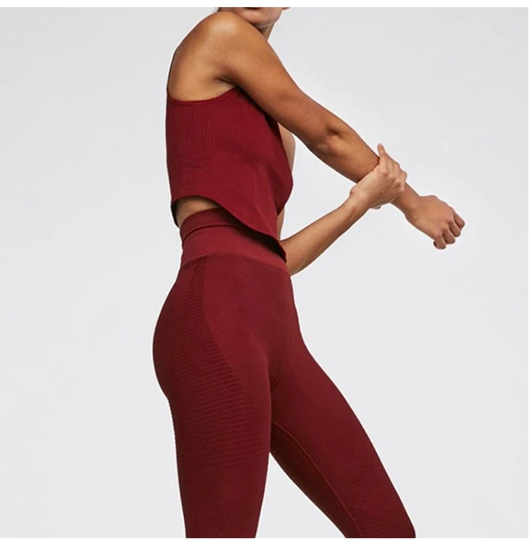 Бесшовные Спортивные Леггинсы с высокой талией красные женские колготки Пуш ап