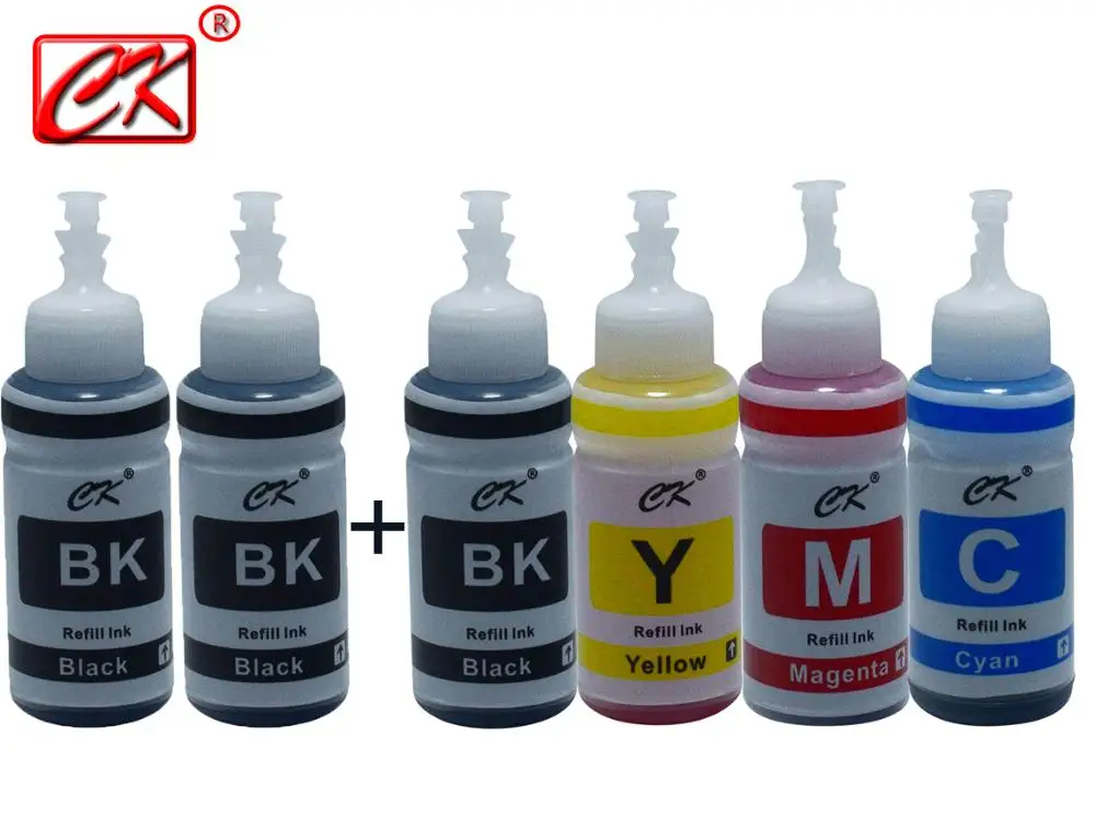 CK-EP70-6-3BK CK 6 шт. 3BK/1C/1Y/1M принтер чернила комплект для Epson L100 L110 L120 L132 L210 L222 L300 L312 L355 L350 L362 L366 L550 L555 L566 принтер - Цвет: CK-EP70-6-3BK