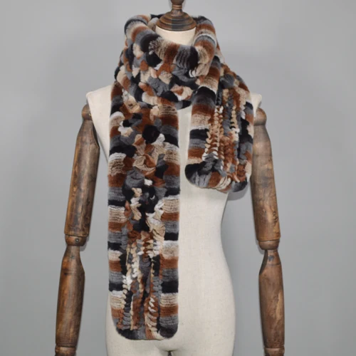 colorful 3 Winter Long Style Women Real Rex Rabbit Fur Scarf Rex Rabbit Fur Warm Soft Ring Scarfs High Quality Knit Rabbit Fur Scarves - Цвет: colorful 3