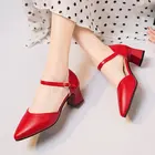 Туфли-лодочки женские на высоком каблуке, заостренный носок, ремешок с пряжкой, классические, сандалии, черные, красные, большие размеры 35-42, 9121L