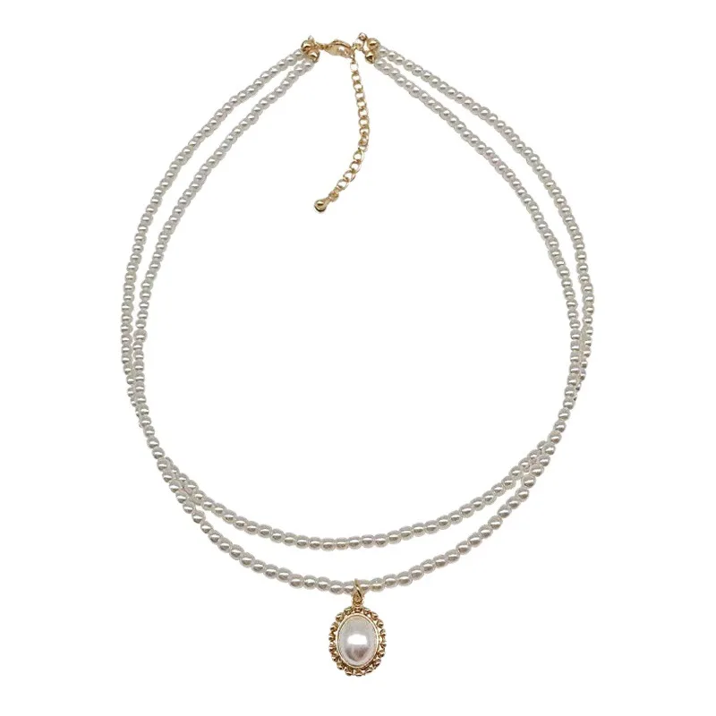 

Korean retro pearl necklace ins fashion sweater chain simple temperament clavicle chain net red short double-layer necklace