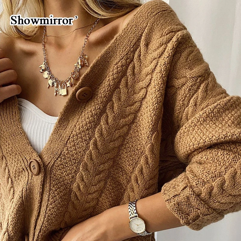 

Showmirro Winter Knitted Open Stitch Cardigan Sweater Women Streetwear Long Sleeve Top Oversized Sweater Coat Outwear Jaceket