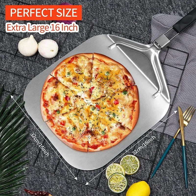 Folding Aluminum Pizza Peel For Pizza Stone Professional Home Use Pizza Shovel For Baking Pizza And Cake On Oven Grill