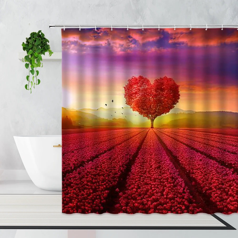 Осенняя занавеска для душа с изображением Красного влюбленного дерева