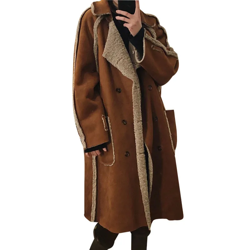 Новинка женский зимний свободный двусторонний Тренч из овечьей шерсти верхняя