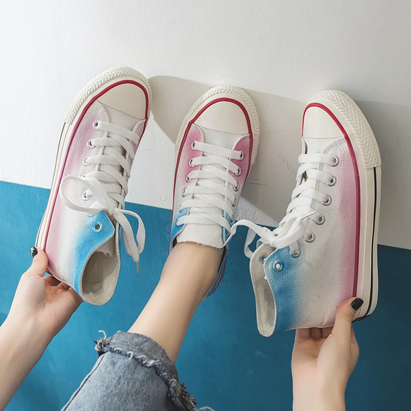 2020 градиент Цвет обувь с высоким берцем Женская модная парусиновая повседневная