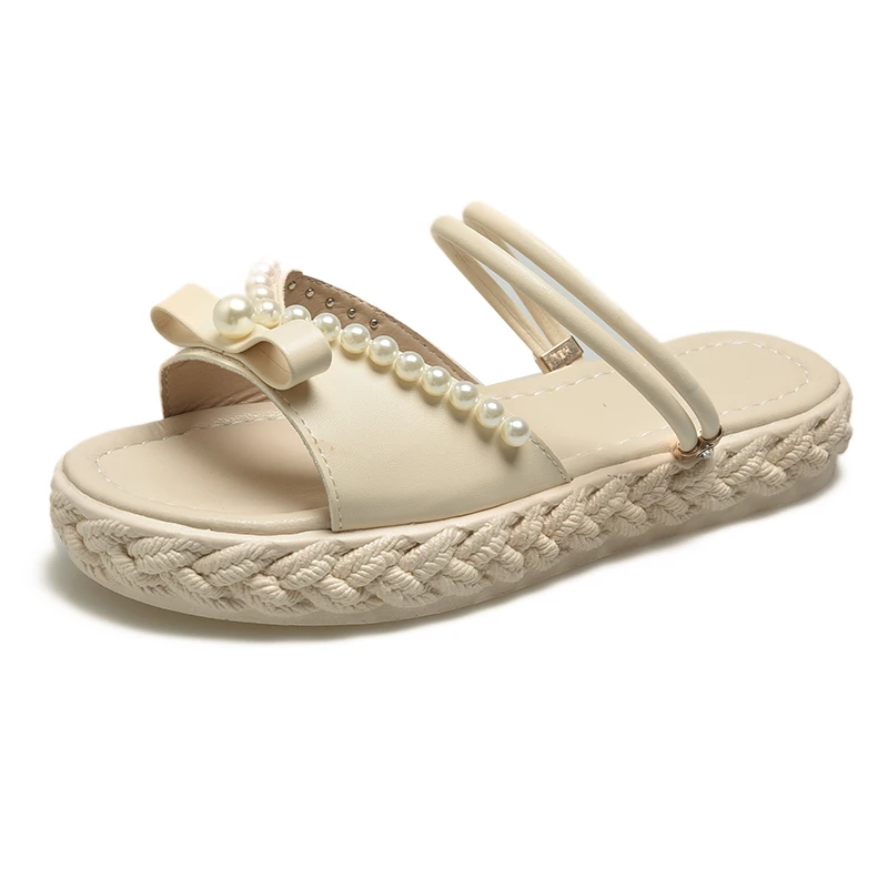 

Slippers Women 2021 Summer New Women's Beach Slippers String Bead Fashion Flat Sandals Outdoor All-match Ladies Party Sandals