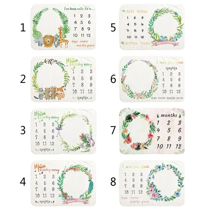 

Baby Monthly Record Growth Milestone Blanket Newborn Wreath Pattern Photography Props Photo Creative Background Cloth Infant
