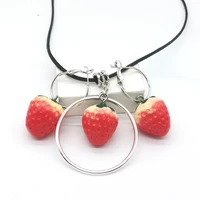 fashion cute strawberry pendant necklace leather choker charm jewelry women girl acrylic korean style gift lover party souvenir