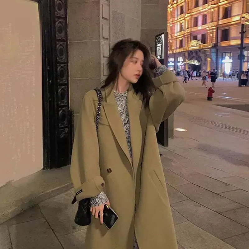 

Wool double-sided cashmere coat 2021 autumn and winter new Korean style temperament waist over knee medium long woolen coat
