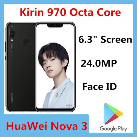 Оригинальный смартфон HuaWei Nova 3 4G LTE, 970 МП, Восьмиядерный процессор Kirin 6,3, экран 2340 дюйма, 1080x8,1, Android, сканер отпечатков пальцев, OTA, распознавани...