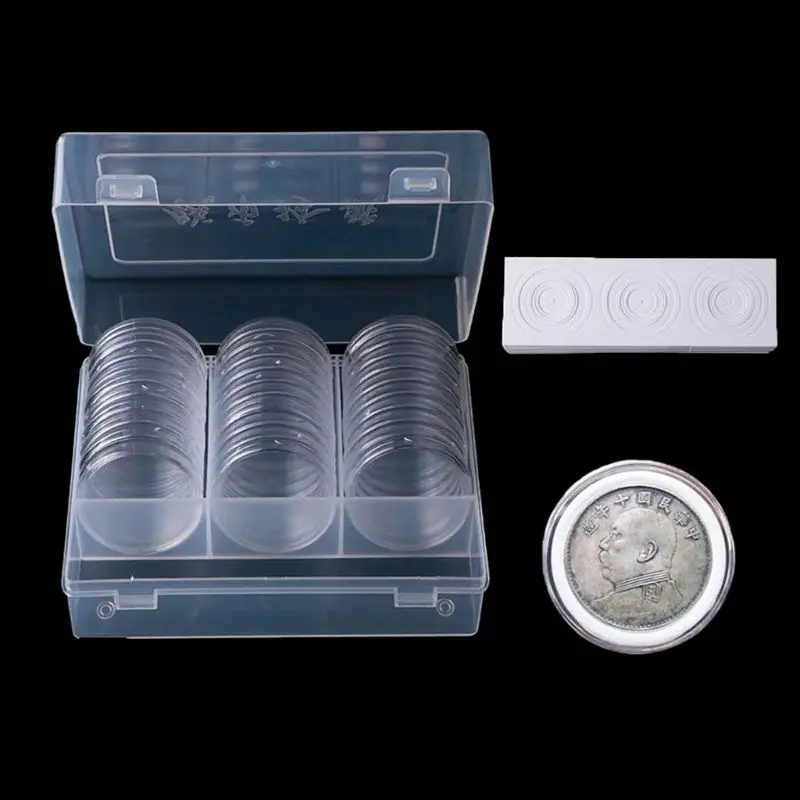 30Pcs Round 46mm Direct Fit Airtight Coin Capsules Holder Display Collection Case Storage Box With 16/20/25/27/30/38mm Pad Rings | Дом и сад