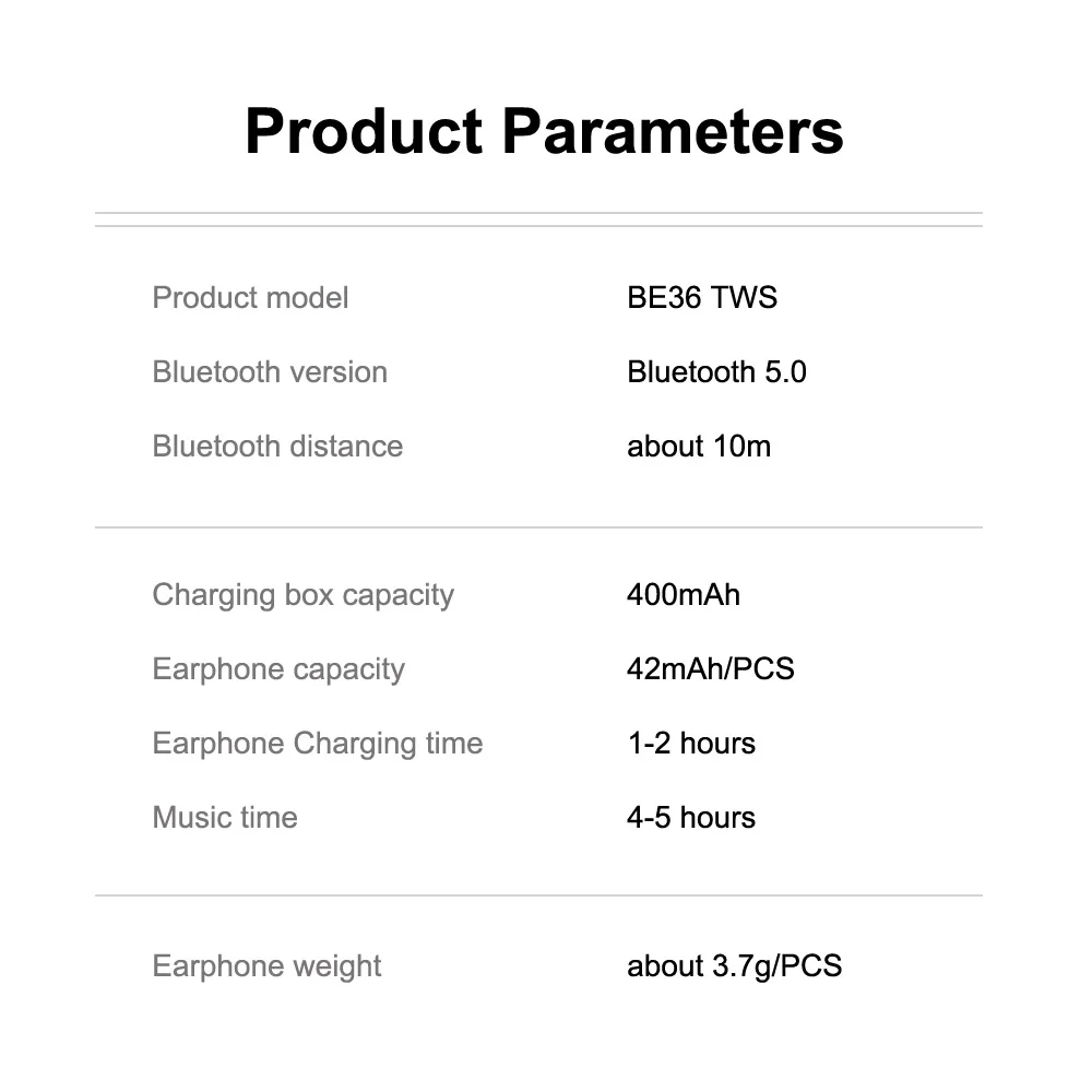 Bluetooth-наушники BW36 TWS водонепроницаемые с микрофоном и сенсорным управлением |