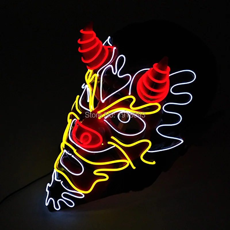 New Design LED Mask Luminous Neon with 3V Steady on Flashing Driver Halloween Party Masque Masquerade Masks Glow In Dark | Дом и сад