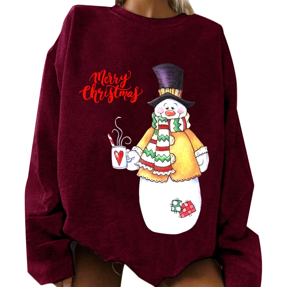 

Women Sweatshirt Christmas Snowman Printed Hoodies Autumn Women Clothing Ladies Long Sleeve Sweatshirt Elegant Casual Pullover