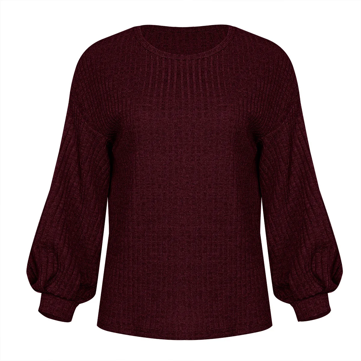 

round-neck lantern sleeves casual pit strip knitted top Khaki Burgundy black caramel sweater
