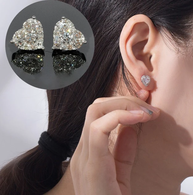 

1pair Women Men Stud Earrings New Earrings For Girls Fashion Jewelry Cubic Zirconia Halo Earrings Heart Shape Ear Studs