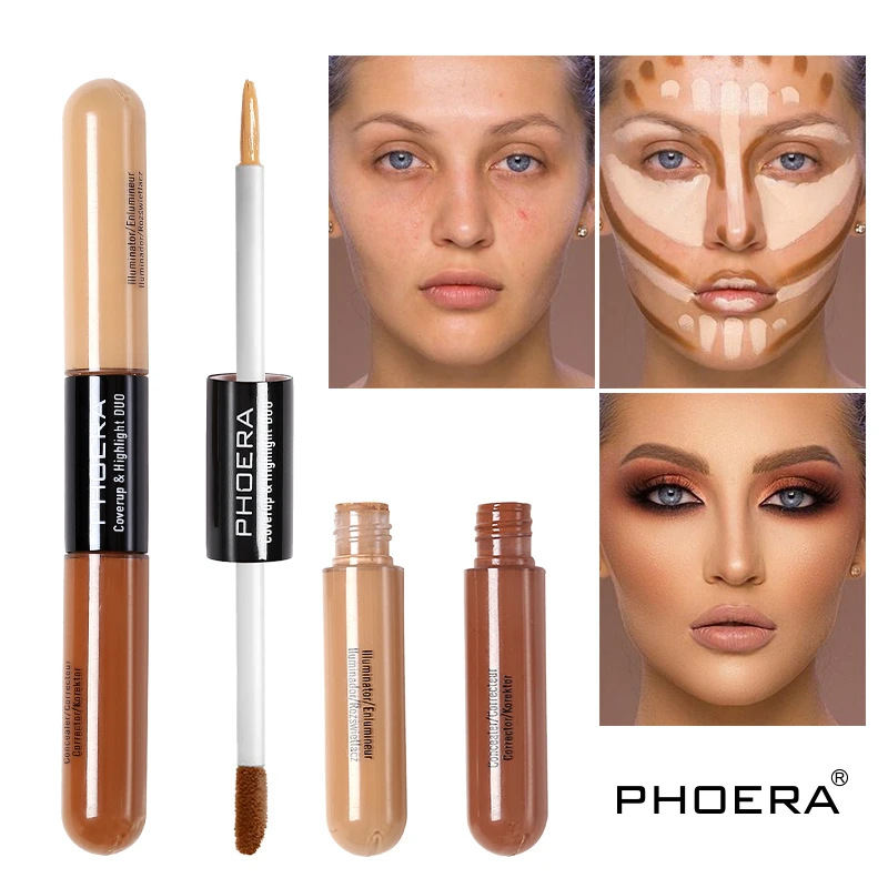 Double Head 2 Colors Brighten Skin Concealer Cream Foundation Highlighter Bronze Lasting Oil Control Face Contour Repair Makeup | Красота и