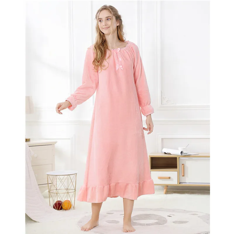 2021 Autumn and Winter New Women's Nightdress Flannel Loose and Comfortable Home Service Sleepwear Women Sleep Tops Night Gown