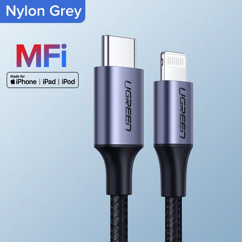 Nylon Dark Grey Ugreen MFi USB C к Lightning Кабель для iPhone 11 Pro XS Max X 8 18 Вт PD быстрое зарядное устройство кабель для передачи данных для Macbook iPad Pro USB C шнур - Цвет: Nylon Dark Grey