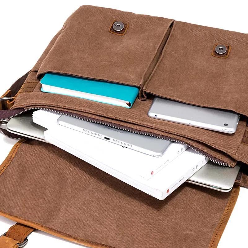 Мужской холщовый портфель винтажная мужская сумка-мессенджер модная с кожаными