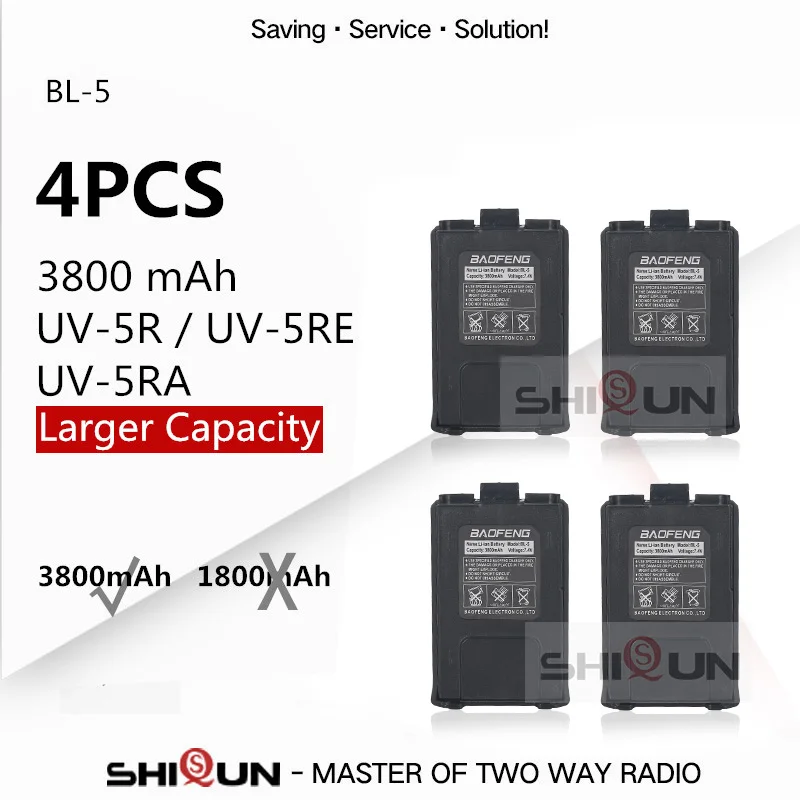 Горячая Baofeng UV 5R батарея BL 5 3800mAh 5RE большая емкость чем Оригинальная 1800mAh|baofeng uv-5r