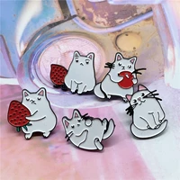 cartoon fat white enamel cat brooch cute cat fun fruit badge creative fruit animal jewelry enamel brooch jewelry gift