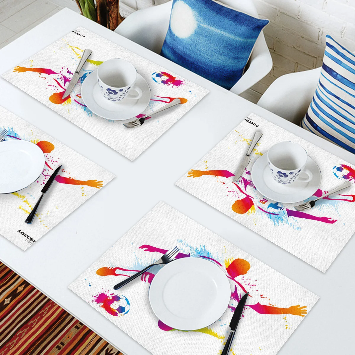 4/6pcs Placemats Red Purple Character Football Sport Dining Table Runner Place Mat in Kitchen Accessories Bar Coaster | Дом и сад