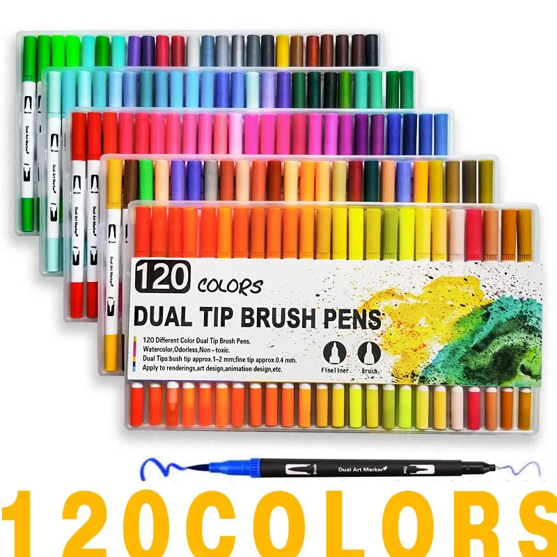 120 Different Color 120 цветов, две кисти, художественные маркеры, ручка с тонким кончиком и кончиком кисти, отлично подходит для взрослых, цветные книги, каллиграфия, надпись, товары для рукоделия - Цвет: 120 Different Color