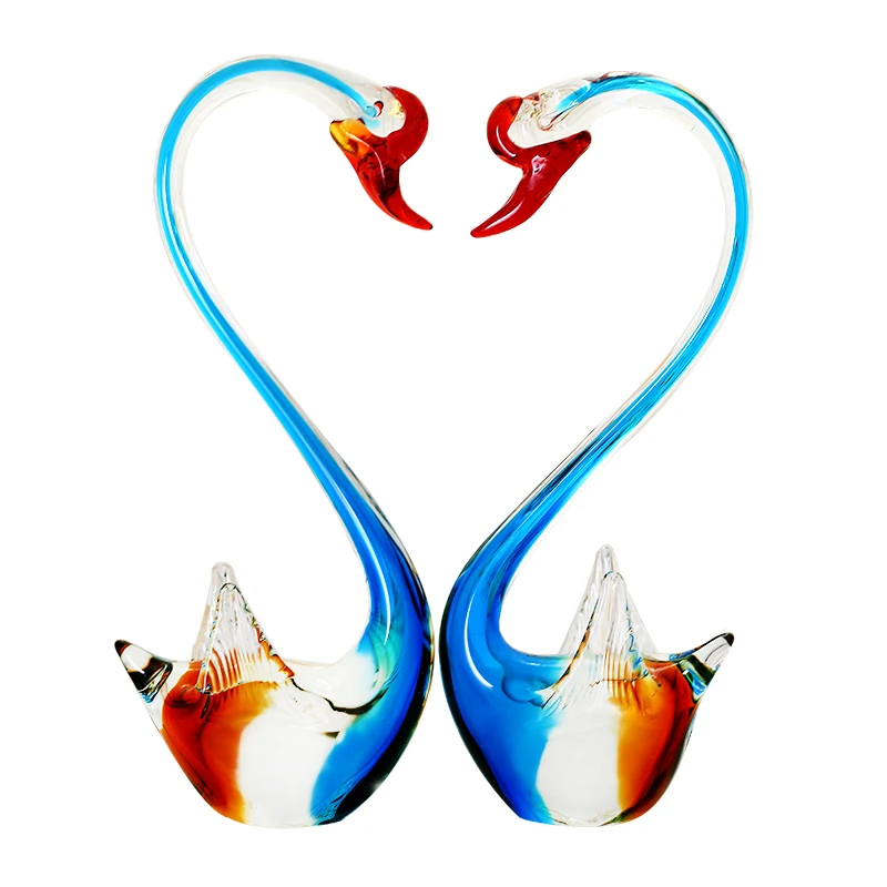 

Hand Blown Glass Swan Figurines Table Ornament Sculpture Animal Paperweight Glass Crafts Wedding Engagement New House Decor Gift