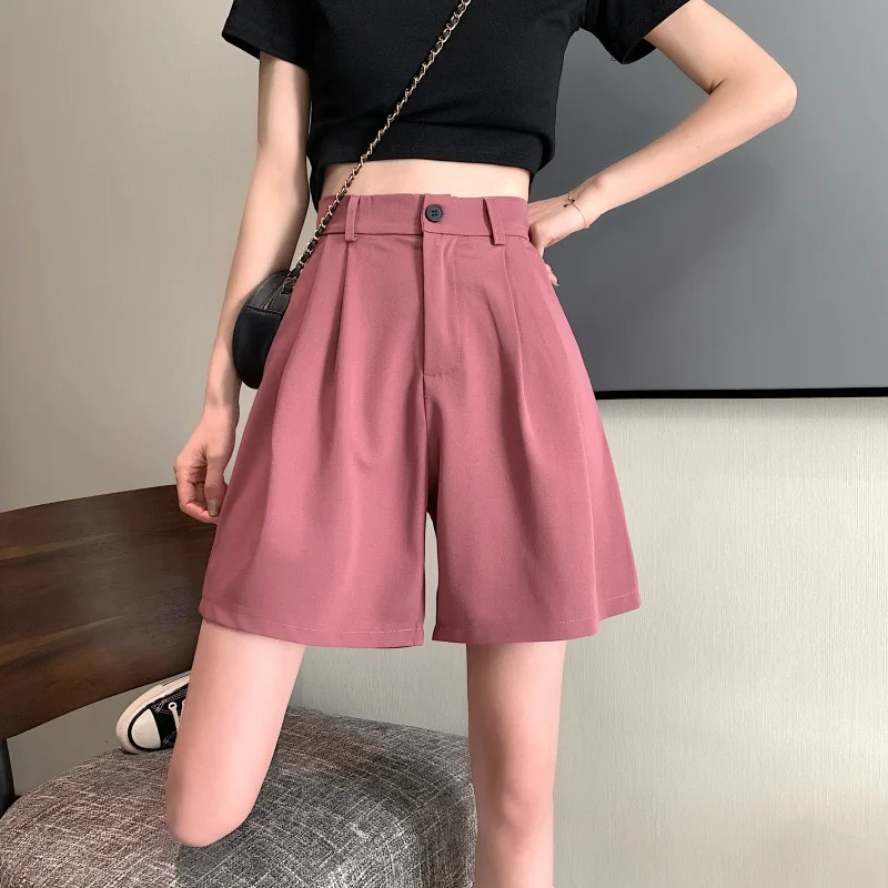 

Summer Thin High Waist A Line Women's Shorts Loose Casual Wide Leg Short Female 2021 New Fashion Solid Sweet Office Lady Bottoms