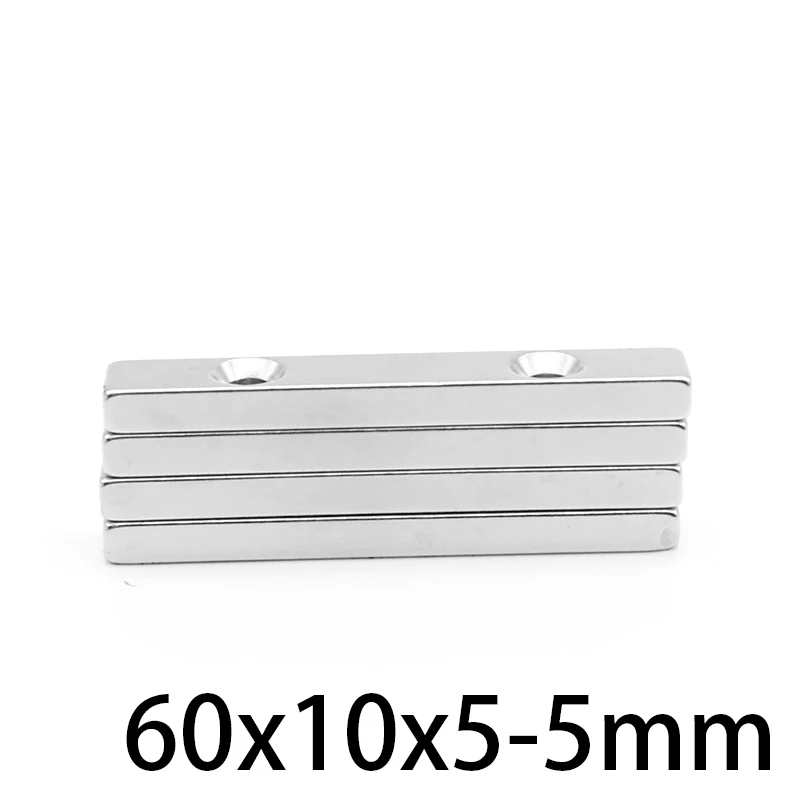 

1/2/5/10/15/20PCS 60x10x5-5mm Block Powerful Strong Magnetic Magnets Holes 5mm 60x10x5-5 Strip Neodymium Magnets 60*10*5-5