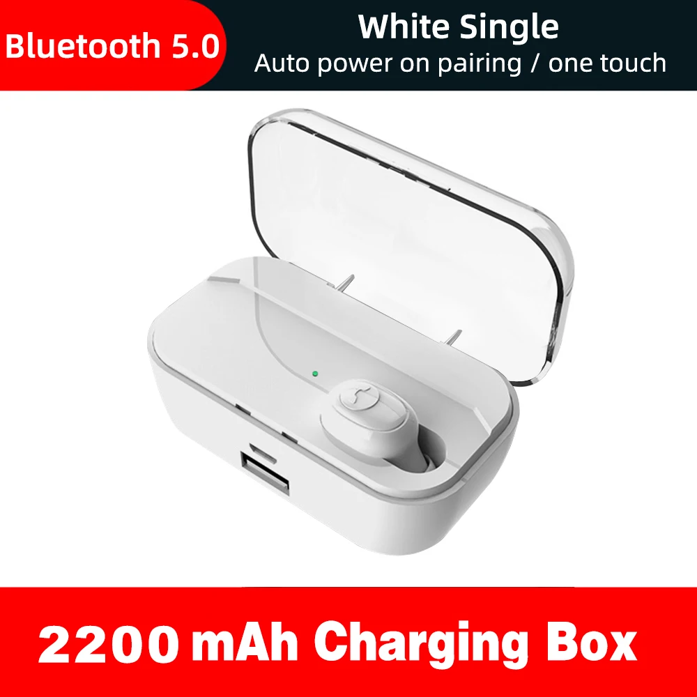 White single Bluetooth 5,0 наушники TWS Беспроводные наушники с громкой связью спортивные наушники с басами Водонепроницаемая гарнитура с микрофоном 3500 мАч зарядная коробка - Цвет: White single