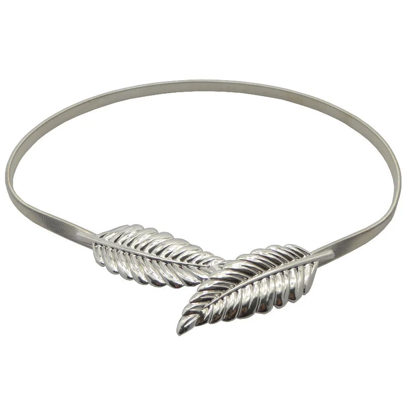 

Elastic Belts Women Girl Stretch Skinny Waist Belt Flower Leaf Shape Wedding Designer Metal Female Belt para mujer 2021 Gift