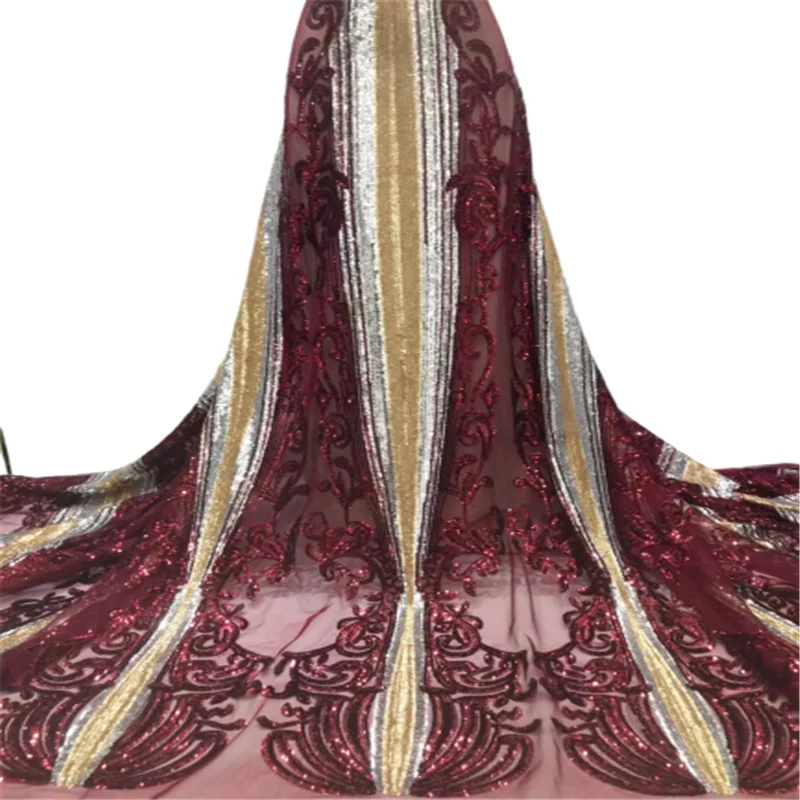 

French Sequins Lace Fabric 2021 New wine red Embroidery African Cotton Lace Fabric Swiss Voile Lace Nigeria Material FL95