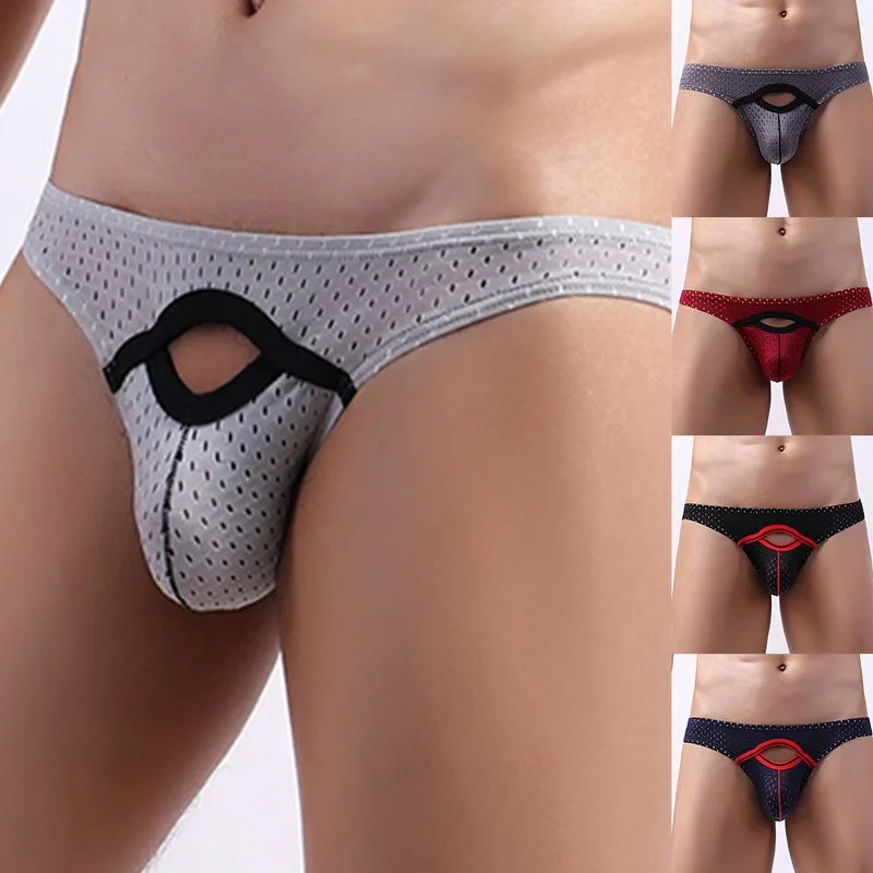 

2021 New Men Sexy Briefs Low Waist Briefs Panties Knickers Underpants Hollow Out Gay Bikini Male U Convex Knickers Underpants