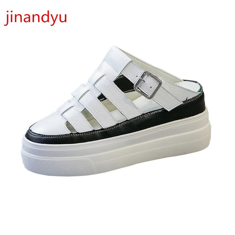 

Platform Sandals Real Leather Women Big Size Shoes Leather Wedge Platforms Casuales New Slides Women White High Heels Sandals