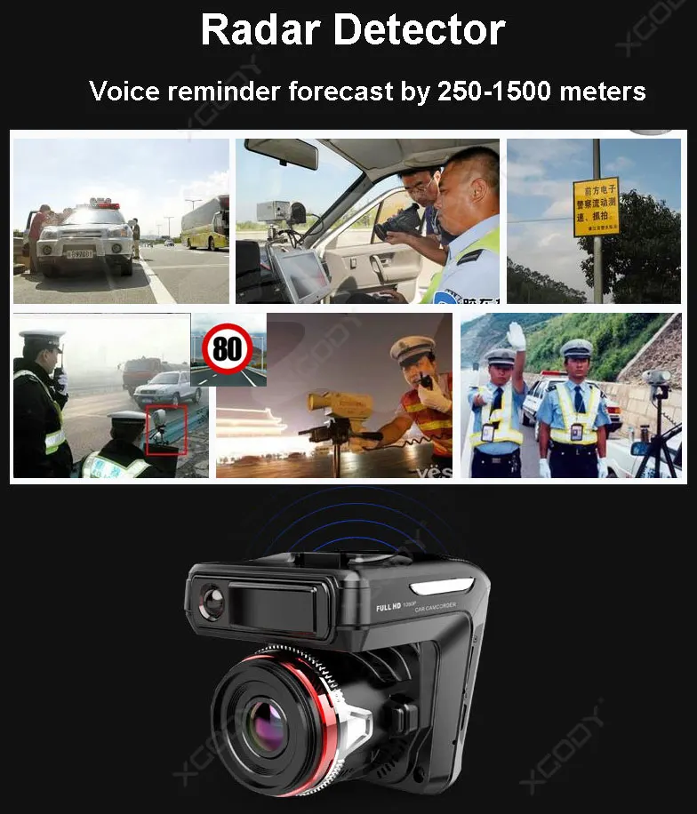 XGODY 2 в 1 HD Автомобильный видеорегистратор радар 2,4 ''HD экран дисплея ABS корпус детектор скорости автомобиль камера для приборной панели видеокамера рекордер