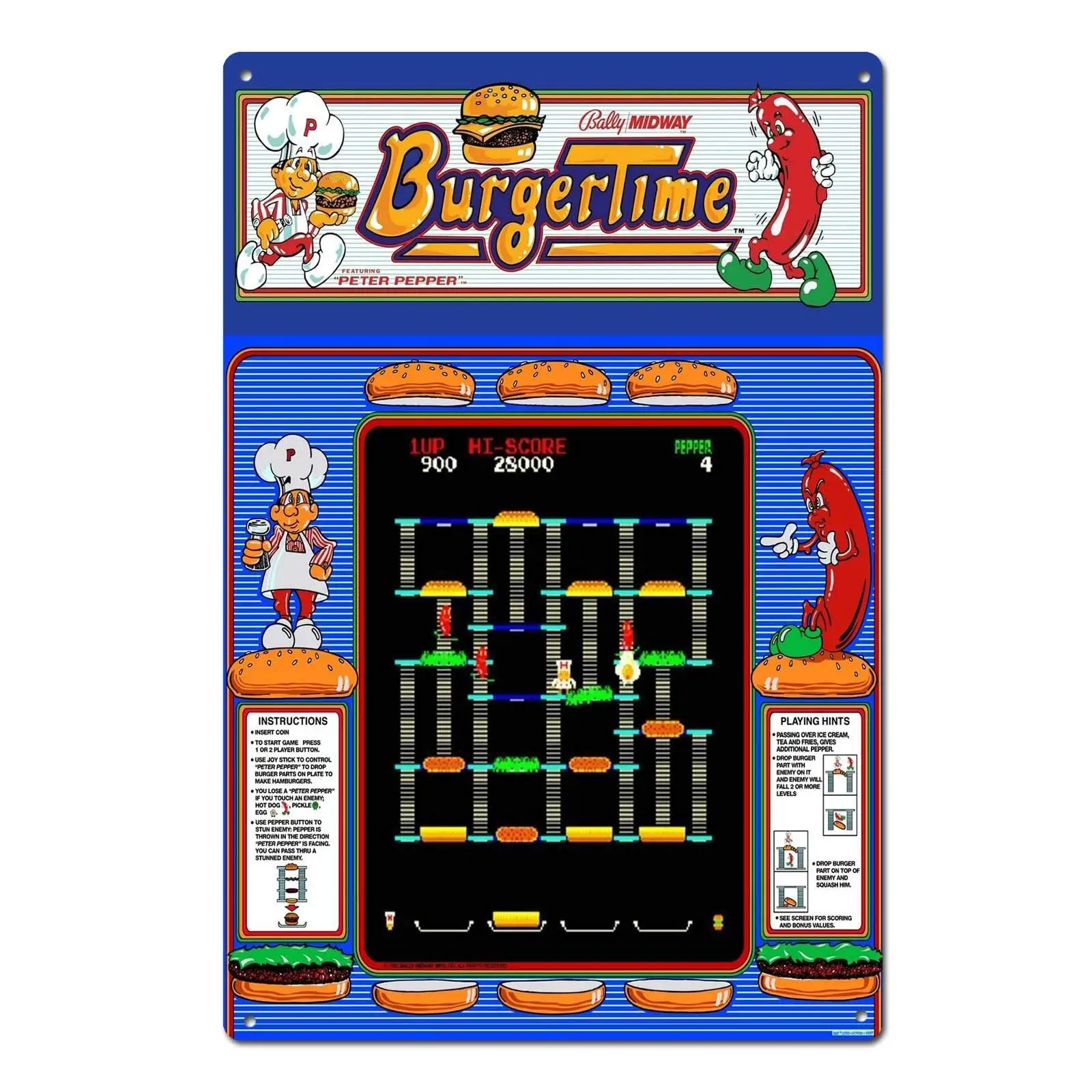 

Burger Time Vintage Video GamesTin Sign Metal Sign Metal Decor Wall Sign Wall Poster Wall Decor Door Plaque TIN Sign 7.8X11.8