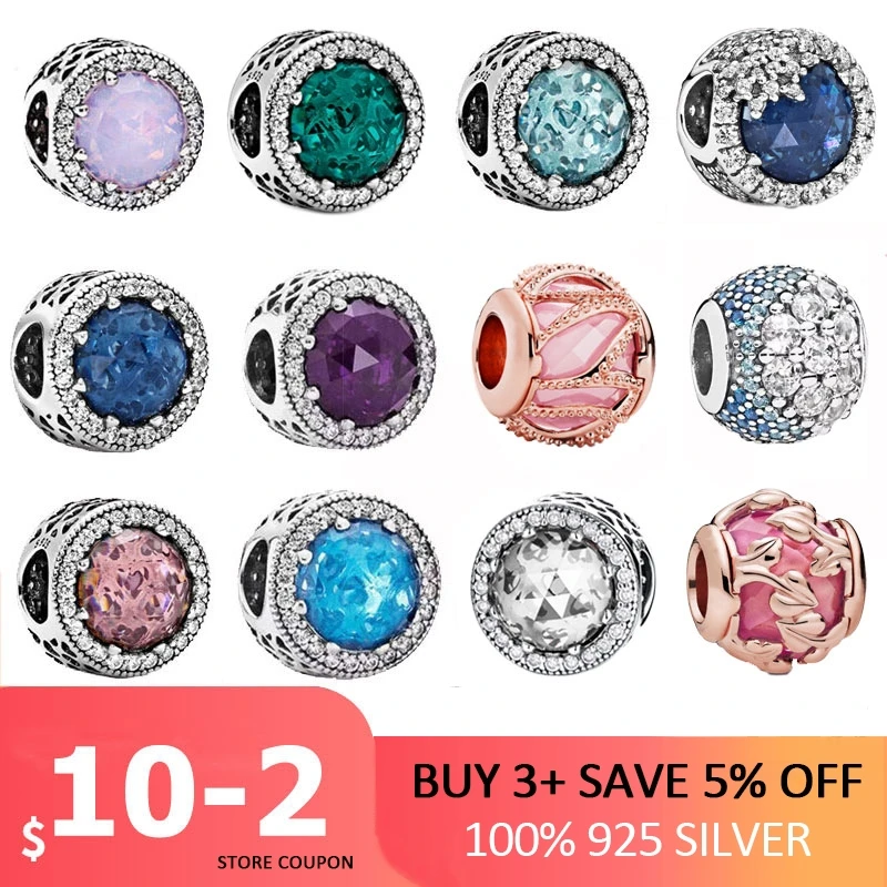 

100% 925 Sterling Silver Radiant Beads Heart Zircon Charms Fit Original Pan Bracelets Jewelry Making Dorpshipping
