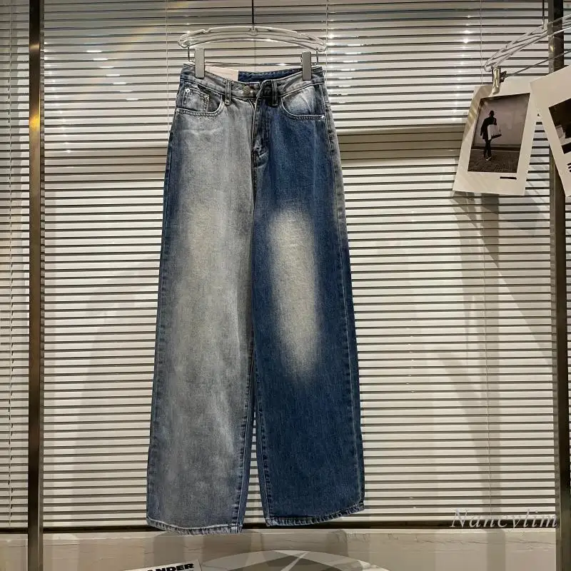 

Loose Jeans Woman 2021 Autumn New Irregular Village Denim Pants Casual Wide-Leg Trousers Female Nancylim
