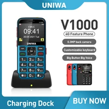 UNIWA V1000 2.31 inch 4G Feature Mobile Phone Big Button Phone FM 0.3MP Camera Russian Hebrew English Keyboard Cellphone
