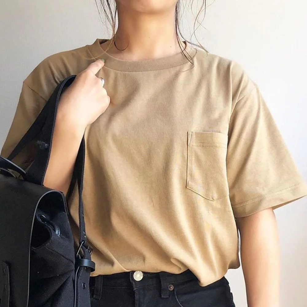 Женская футболка с коротким рукавом Повседневная Свободная цвета хаки в