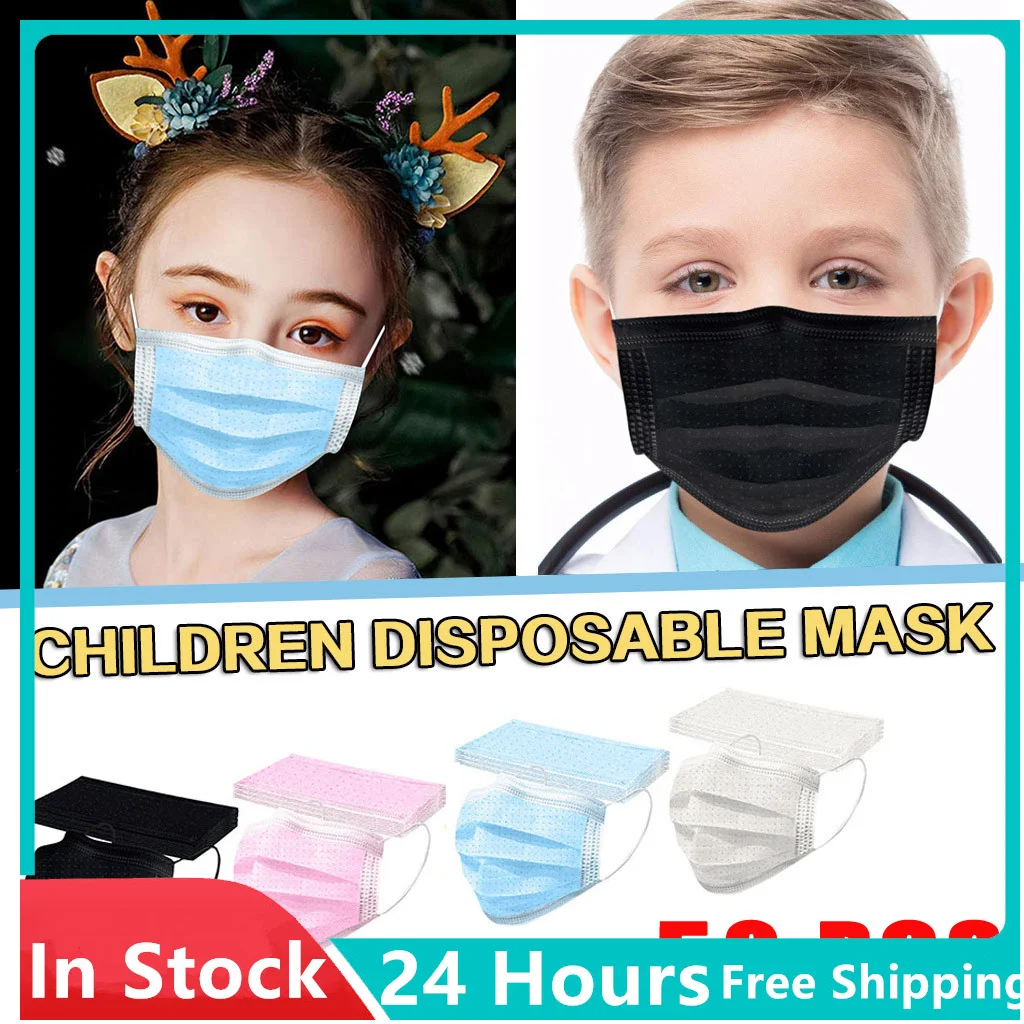 50 шт. масок для лица малыша одноразовые черные маски Mascherine Infantiles Mascarillas негра Maseczka