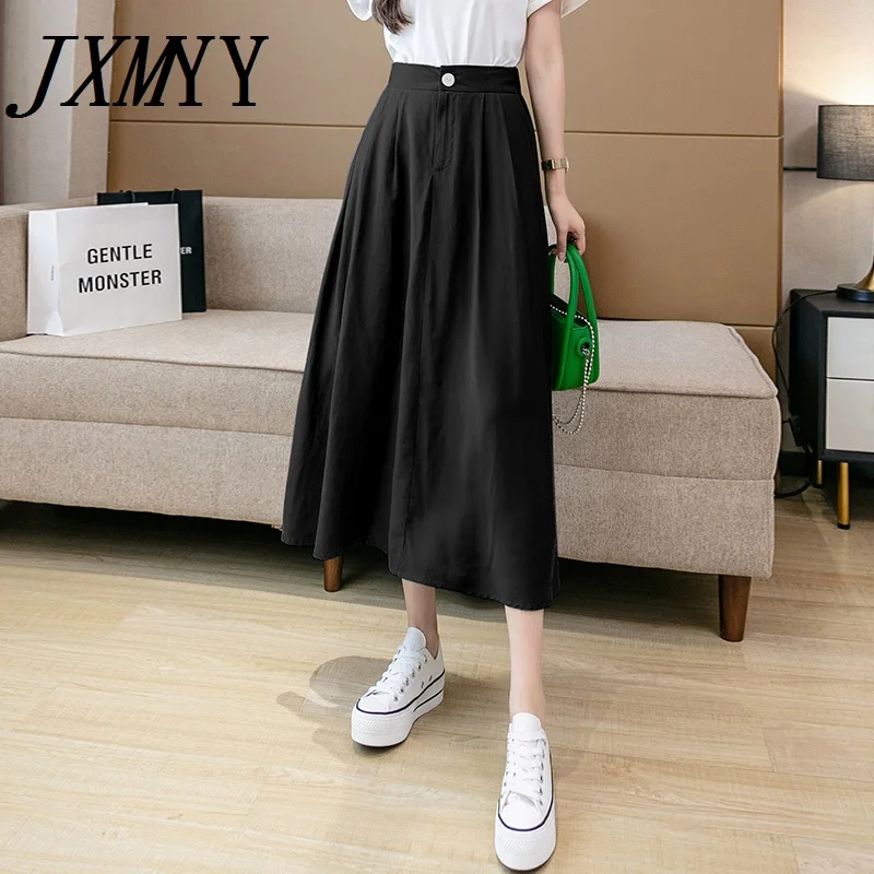 

JXMYY Chic New Style Pure Color Temperament Umbrella Fluffy Skirt Female Summer High Waist Thin A-Line Big Skirt Thin Section