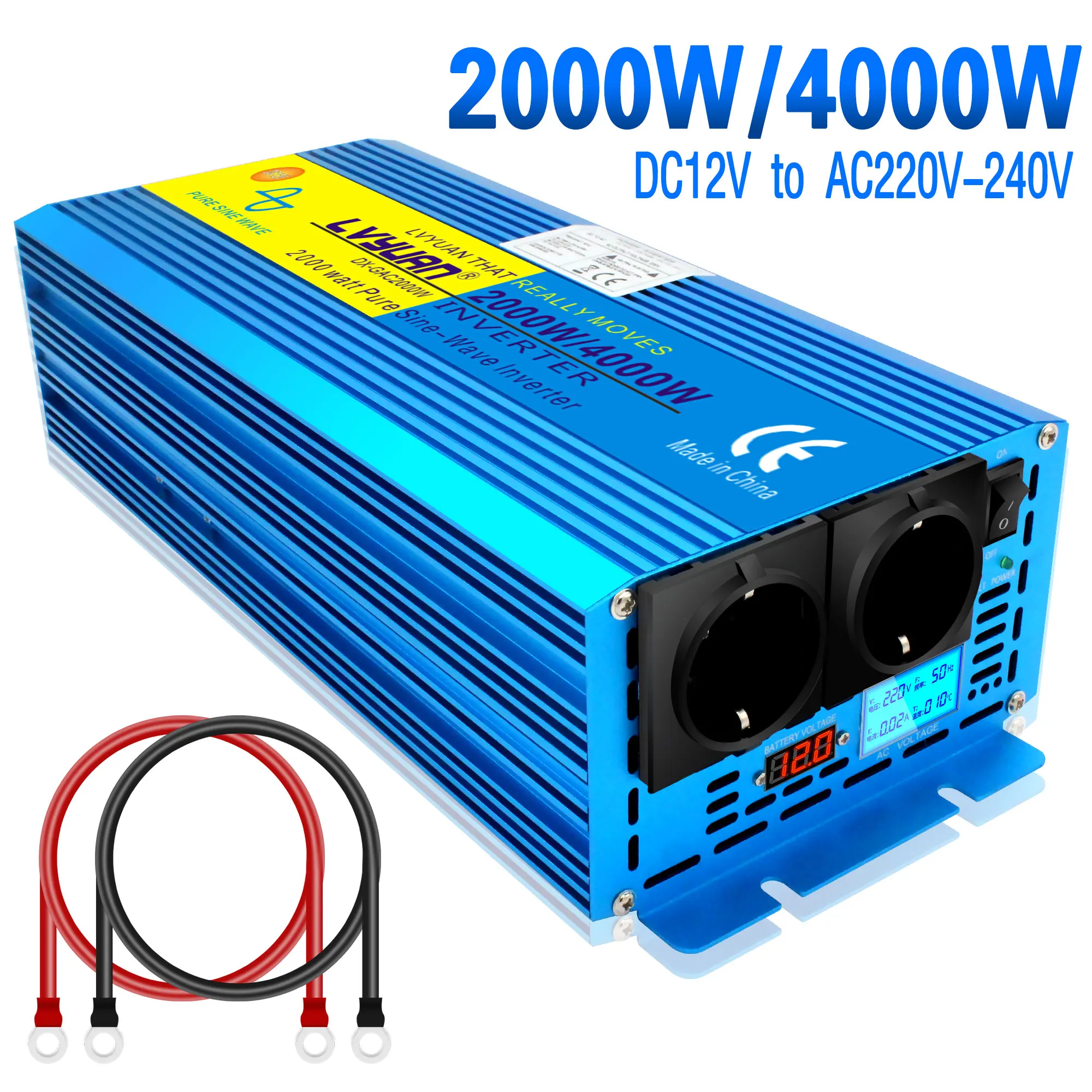 $59.99 2000W 3000W 4000W LED Display Inverter DC 12V To AC 220V Pure Sine Wave Transformer Voltage Converter 12 220 Power Auto Inversor